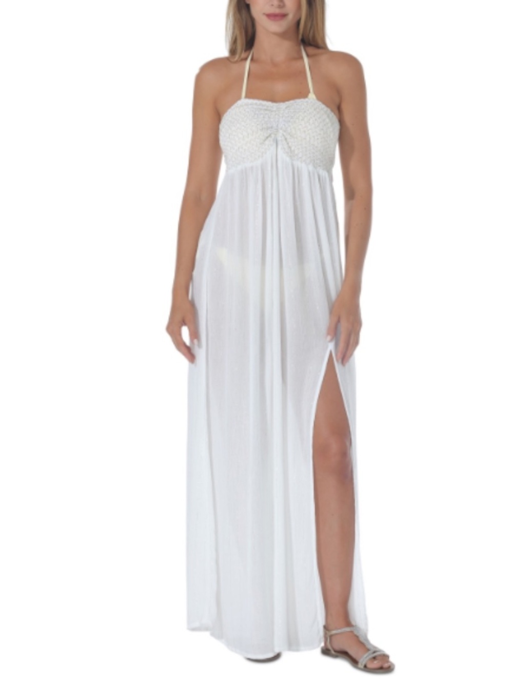 Raviya Women's Metallic Tie-Back Maxi Cover-up Swim White Size XL 11981